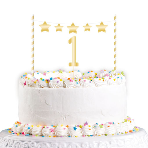 Picture of 1ST BIRTHDAY GOLD CAKE DECORATION KIT - 19CM